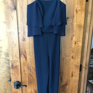 Halston Heritage navy blue strapless flowy jumpsuit, Size 4